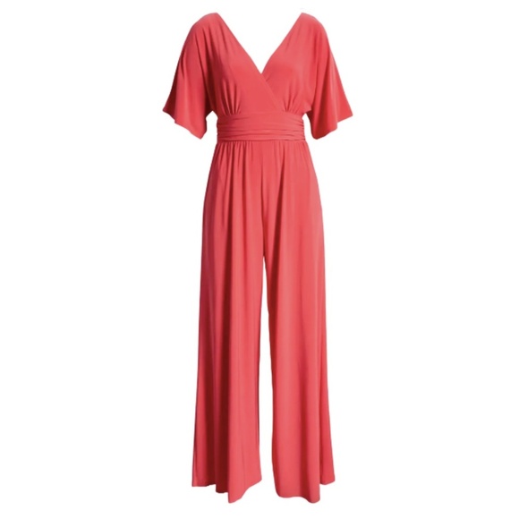 NEW Eliza J V Neck Wide Leg Jumpsuit in Pink Sz. 8 - Picture 5 of 6